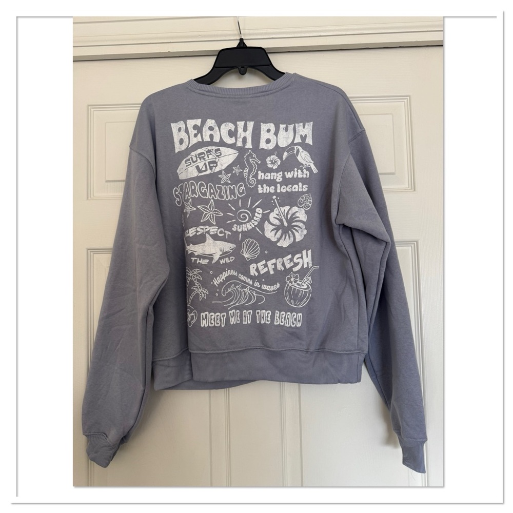 Modern Lux Women’s Beach Bum Blue Graphic Sweatshirt - Picture 3 of 4
